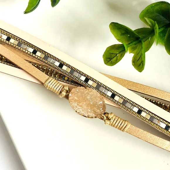 Boho Quartz Leather Wrap Twist Bracelet - Picture 6 of 8